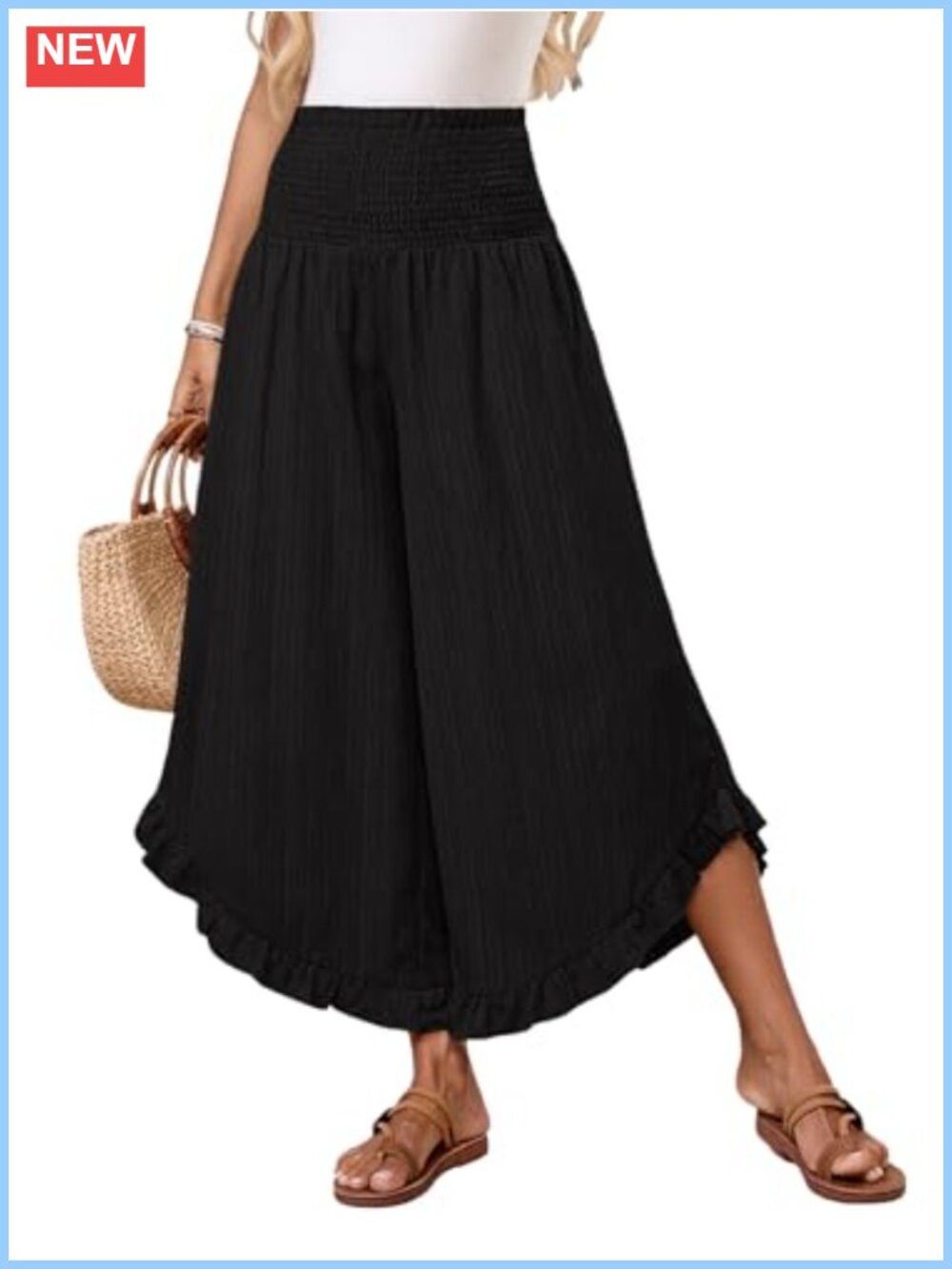 Wide Leg Palazzo Pants Women High Waist Flowy Ruffle Hem Boho Casual